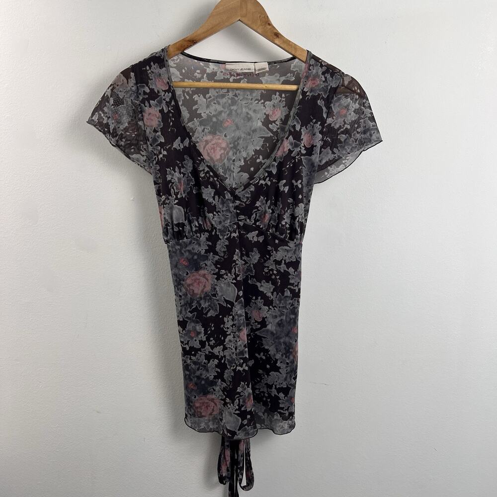 DKNY Jeans Top Women's Small VTG Y2K Babydoll Fairy Grunge Boho Floral Mesh